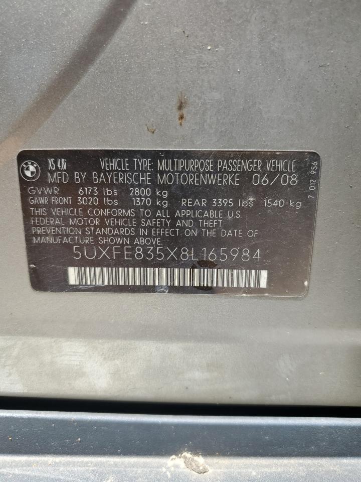 2008 BMW X5 4.8I VIN: 5UXFE835X8L165984 Lot: 58147014