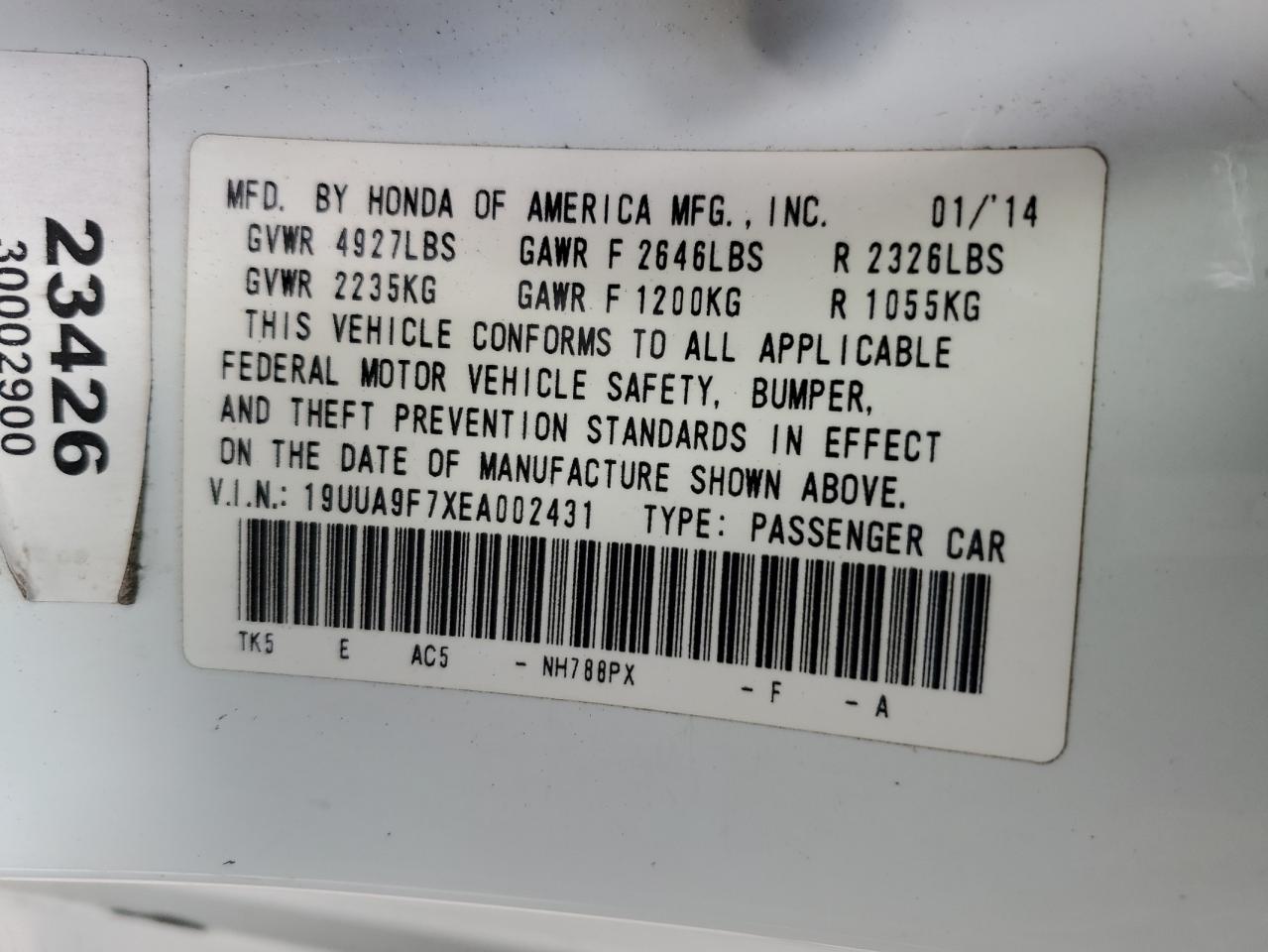 19UUA9F7XEA002431 2014 Acura Tl Advance