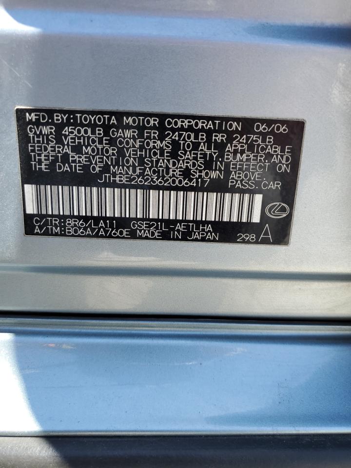 2006 Lexus Is 350 VIN: JTHBE262362006417 Lot: 58778644