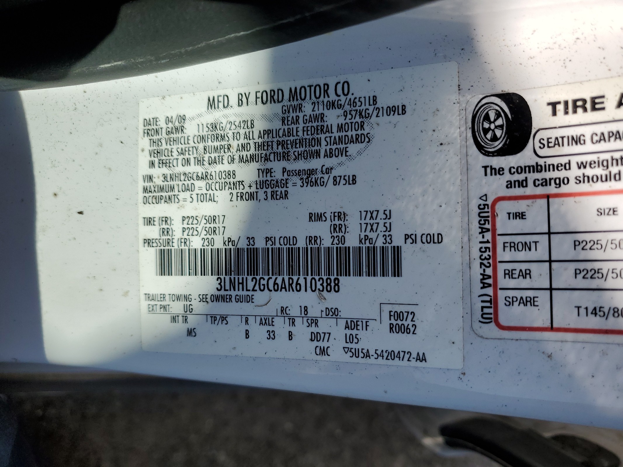 3LNHL2GC6AR610388 2010 Lincoln Mkz