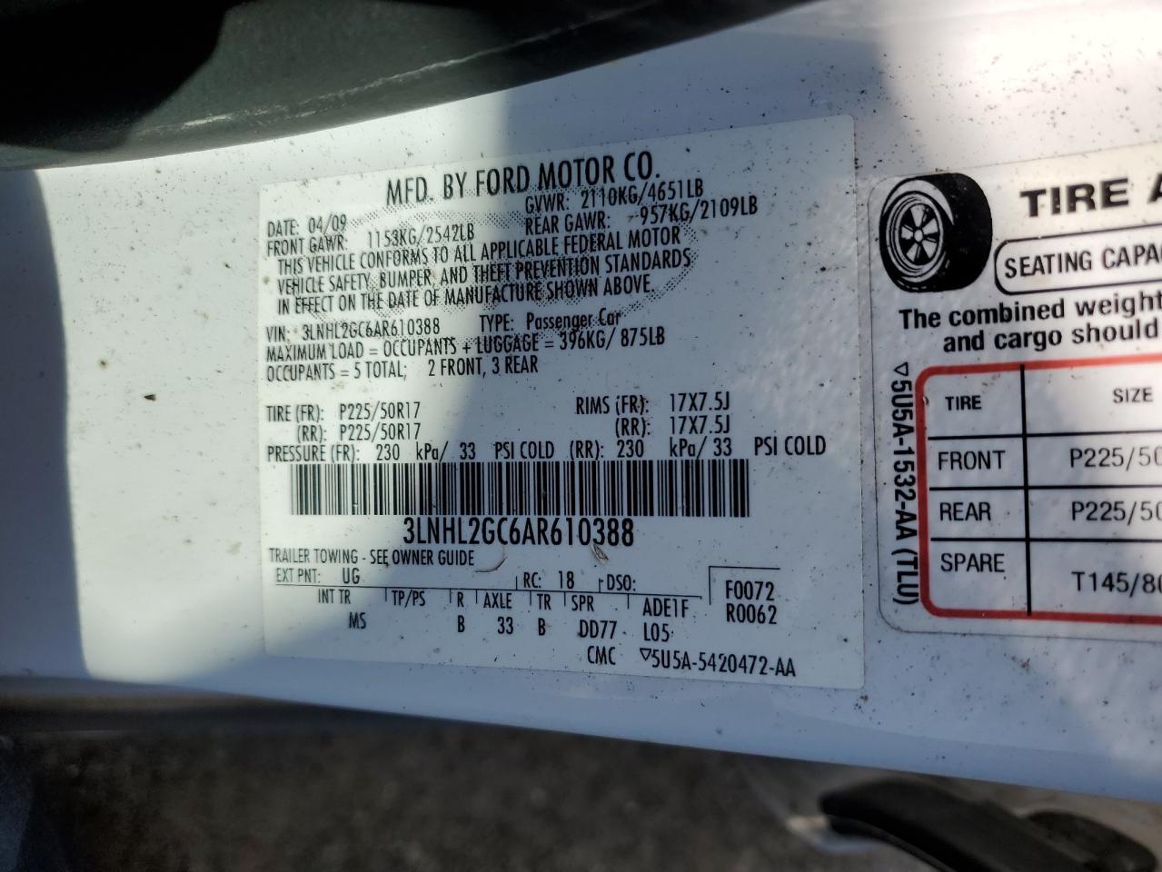 2010 Lincoln Mkz VIN: 3LNHL2GC6AR610388 Lot: 60718694