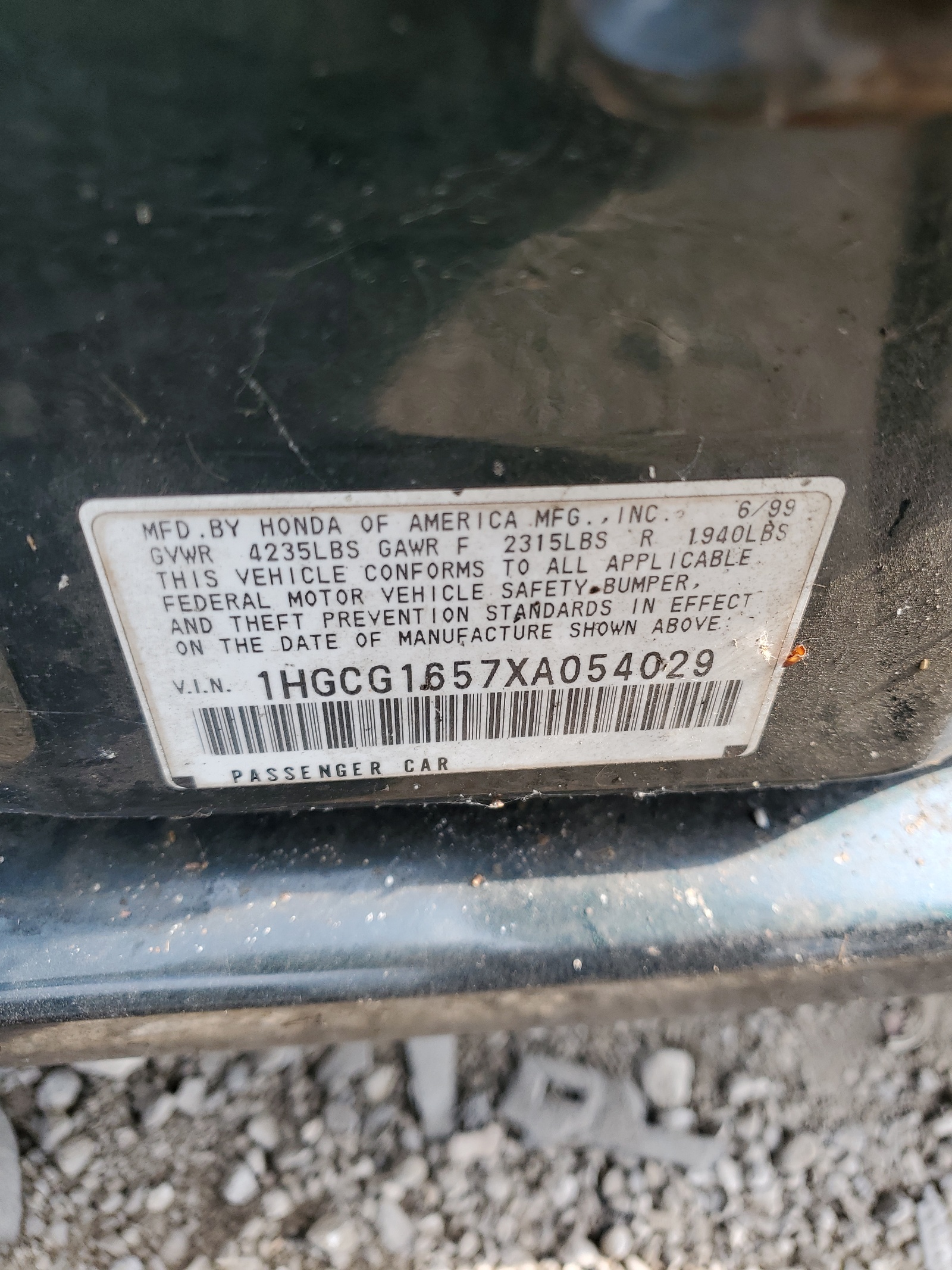 1HGCG1657XA054029 1999 Honda Accord Ex