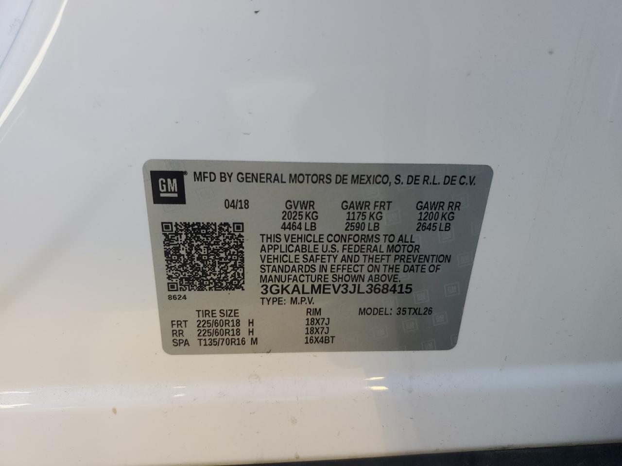 3GKALMEV3JL368415 2018 GMC Terrain Sle