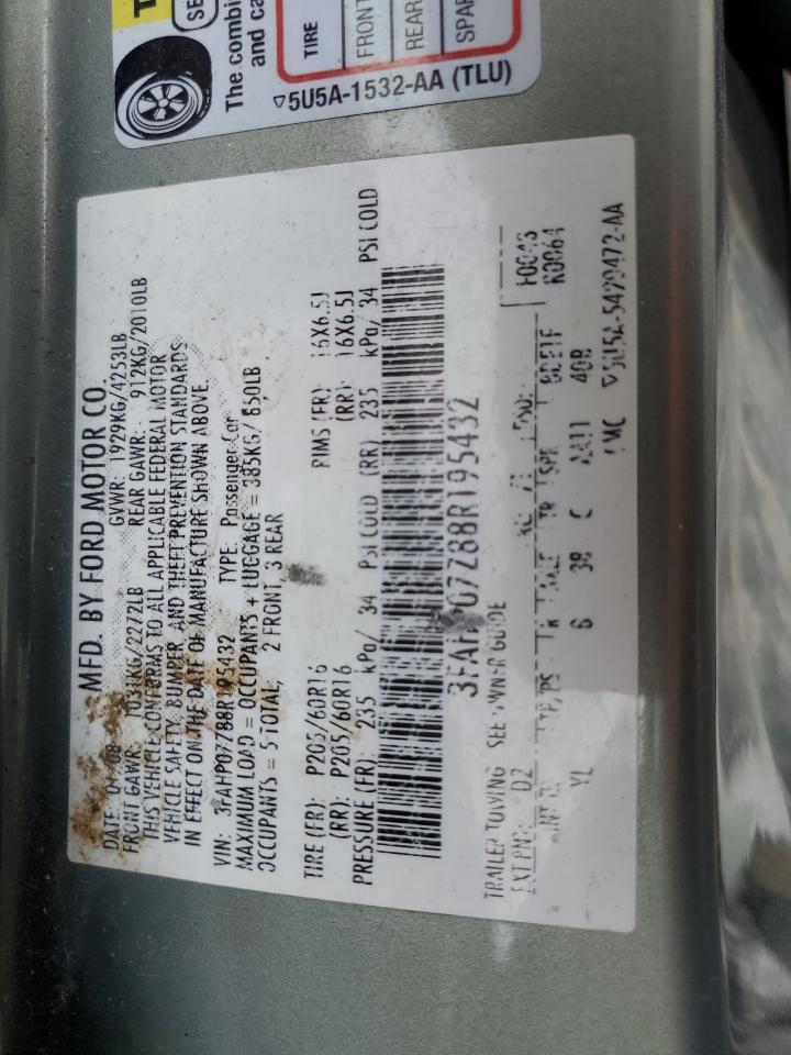 2008 Ford Fusion Se VIN: 3FAHP07Z88R195432 Lot: 59686584