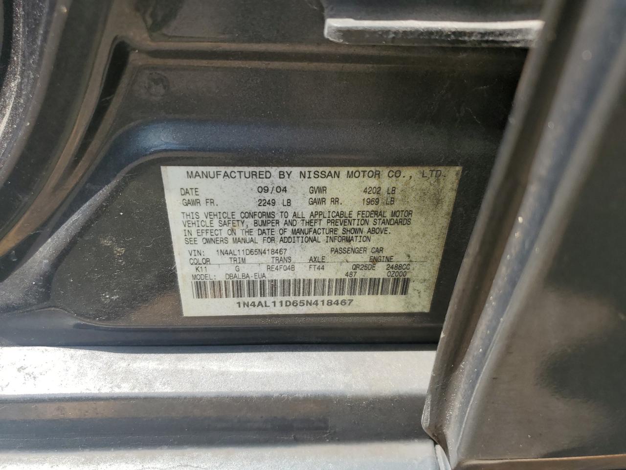 1N4AL11D65N418467 2005 Nissan Altima S