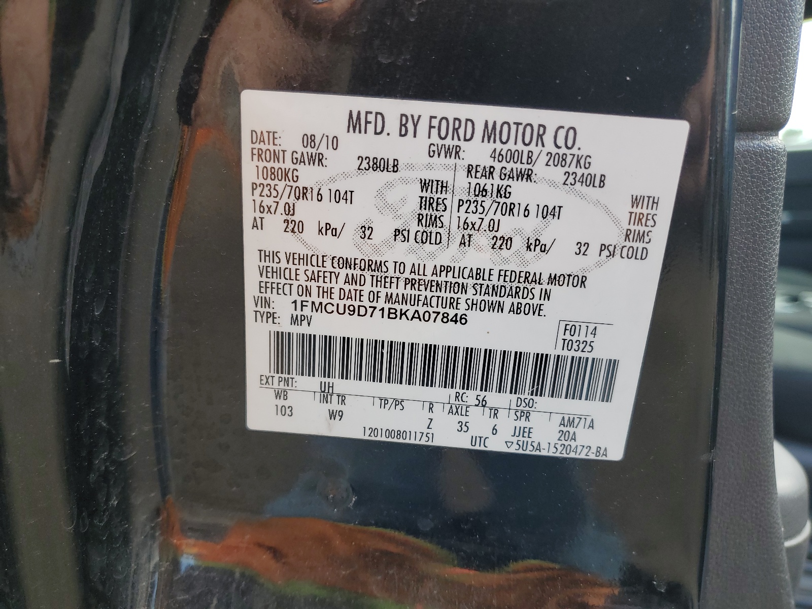1FMCU9D71BKA07846 2011 Ford Escape Xlt
