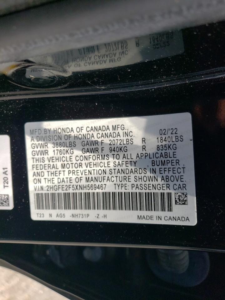 2HGFE2F5XNH569467 2022 HONDA CIVIC - Image 13