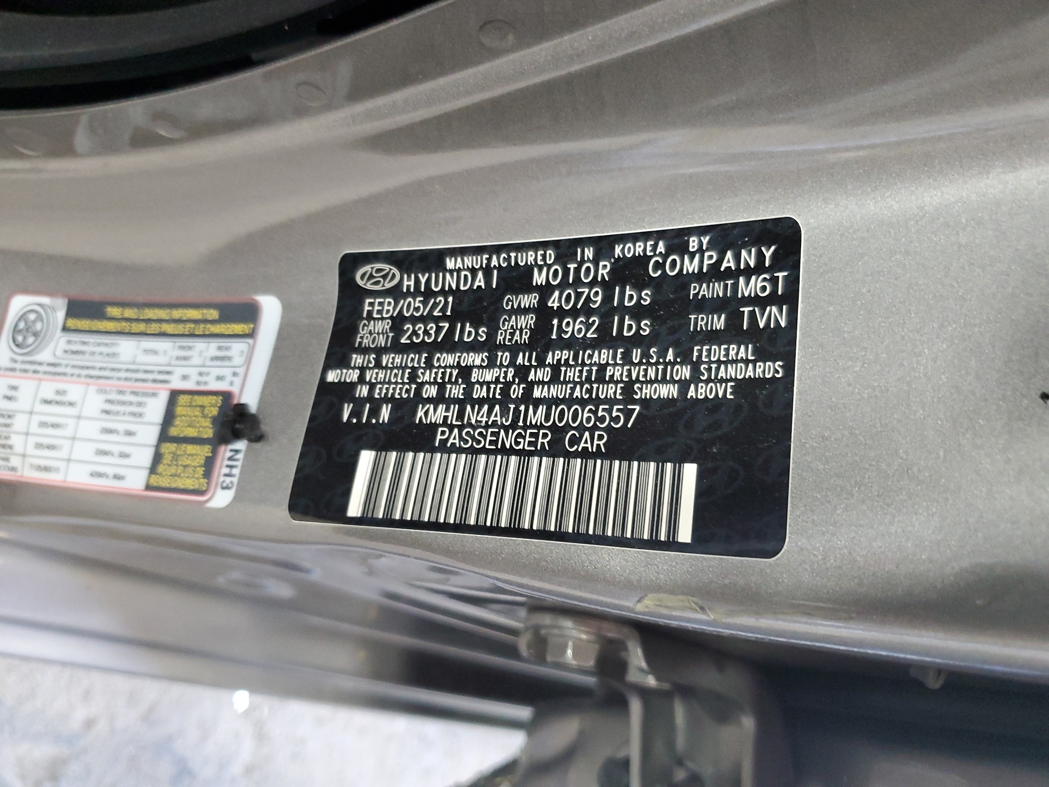 KMHLN4AJ1MU006557 2021 Hyundai Elantra Limited