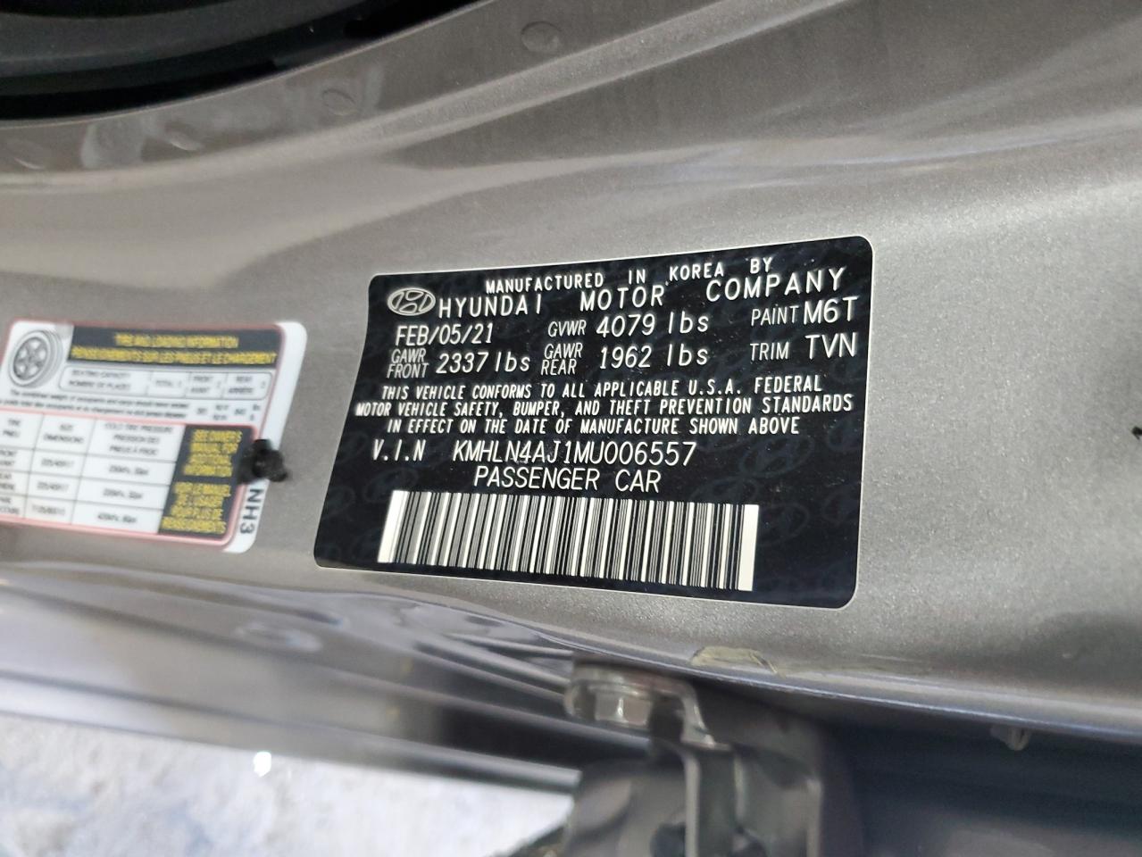 2021 Hyundai Elantra Limited VIN: KMHLN4AJ1MU006557 Lot: 59113364