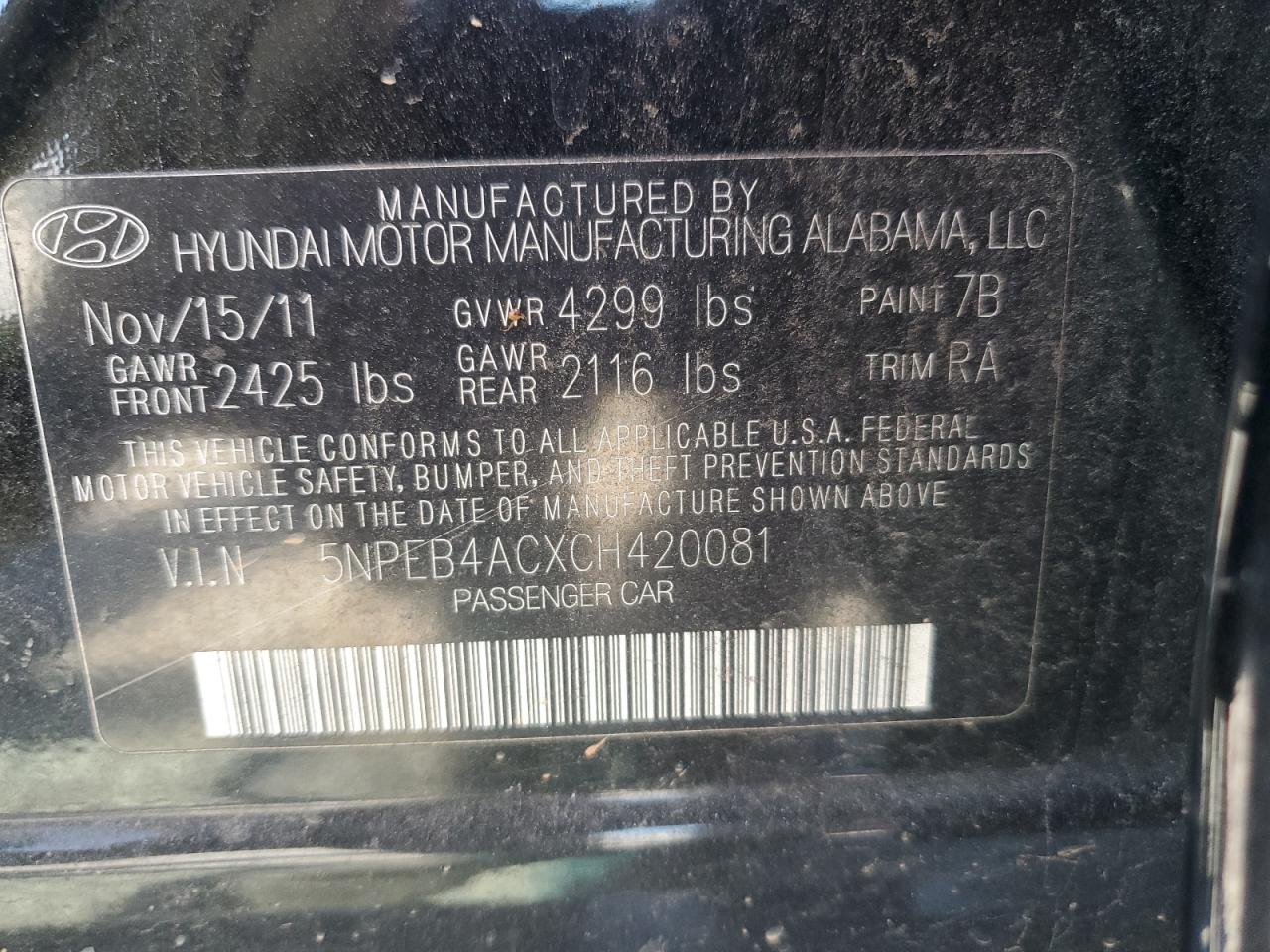 2012 Hyundai Sonata Gls VIN: 5NPEB4ACXCH420081 Lot: 58252044