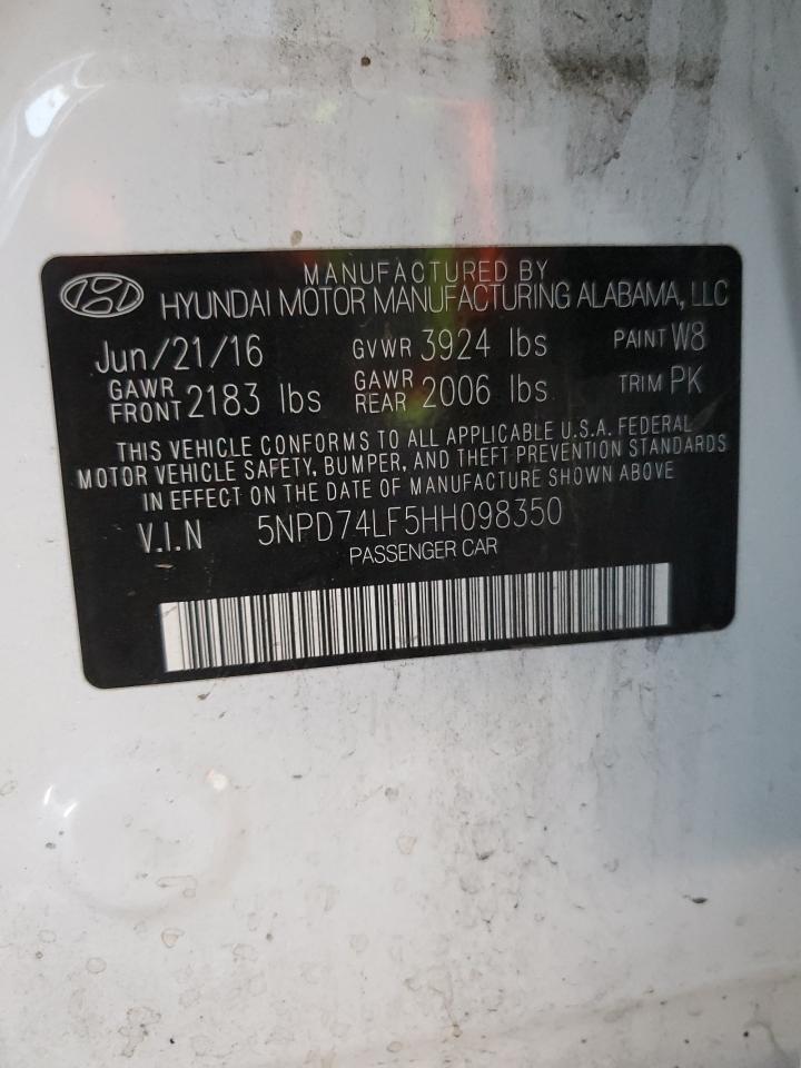 2017 Hyundai Elantra Se VIN: 5NPD74LF5HH098350 Lot: 58462504