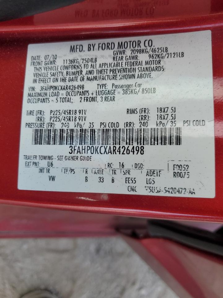 2010 Ford Fusion Sport VIN: 3FAHP0KCXAR426498 Lot: 57452684