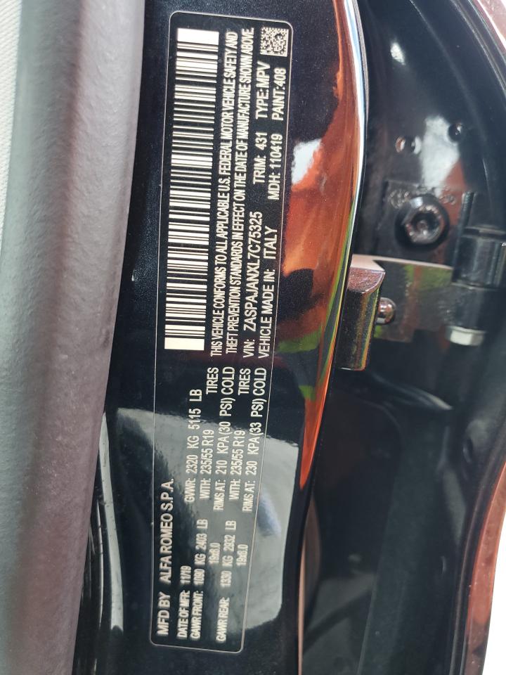 2020 Alfa Romeo Stelvio VIN: ZASPAJANXL7C75325 Lot: 62534984