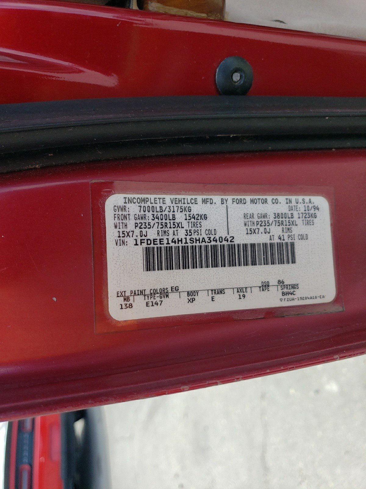 1FDEE14H1SHA34042 1995 Ford Econoline E150 Van