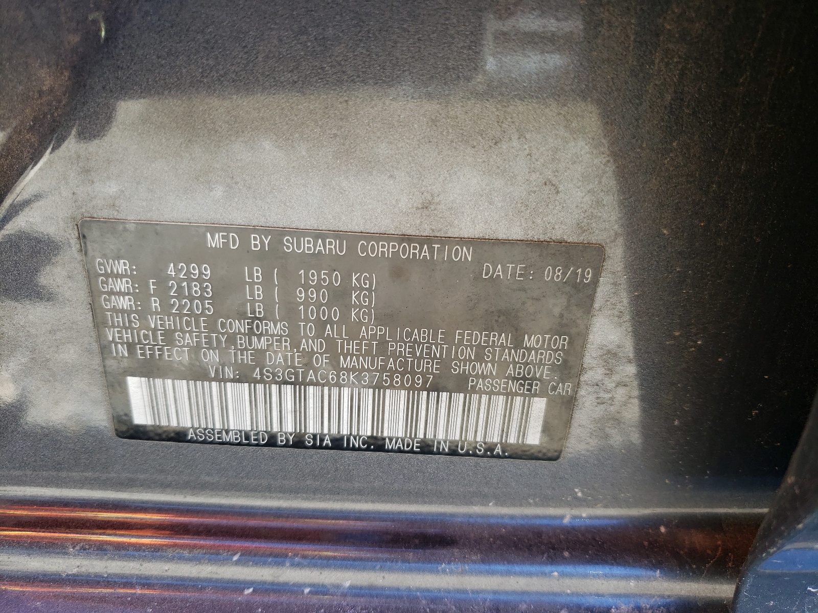 4S3GTAC68K3758097 2019 Subaru Impreza Premium