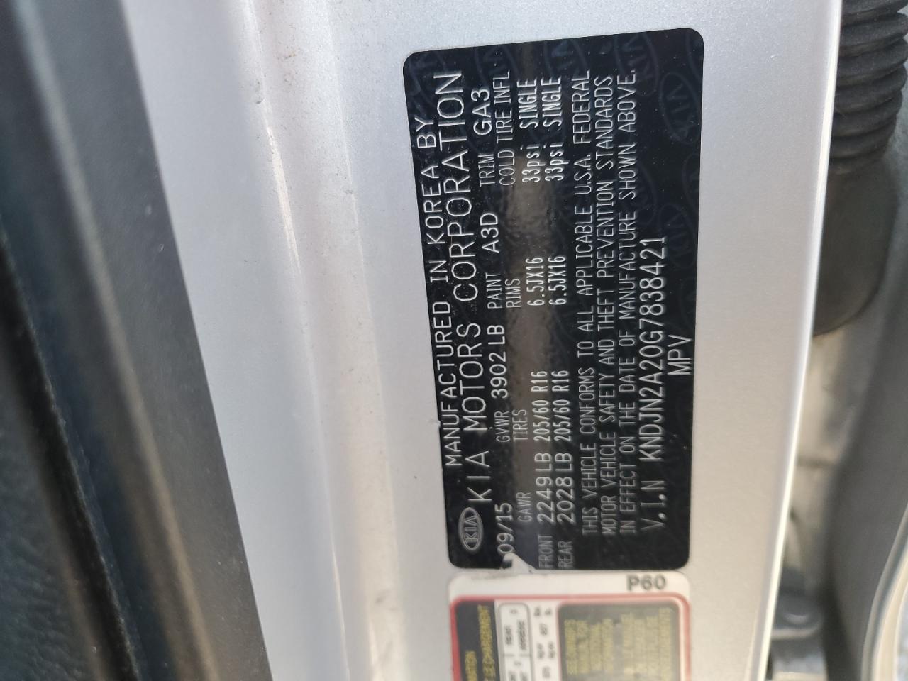 2016 Kia Soul VIN: KNDJN2A20G7838421 Lot: 58899244