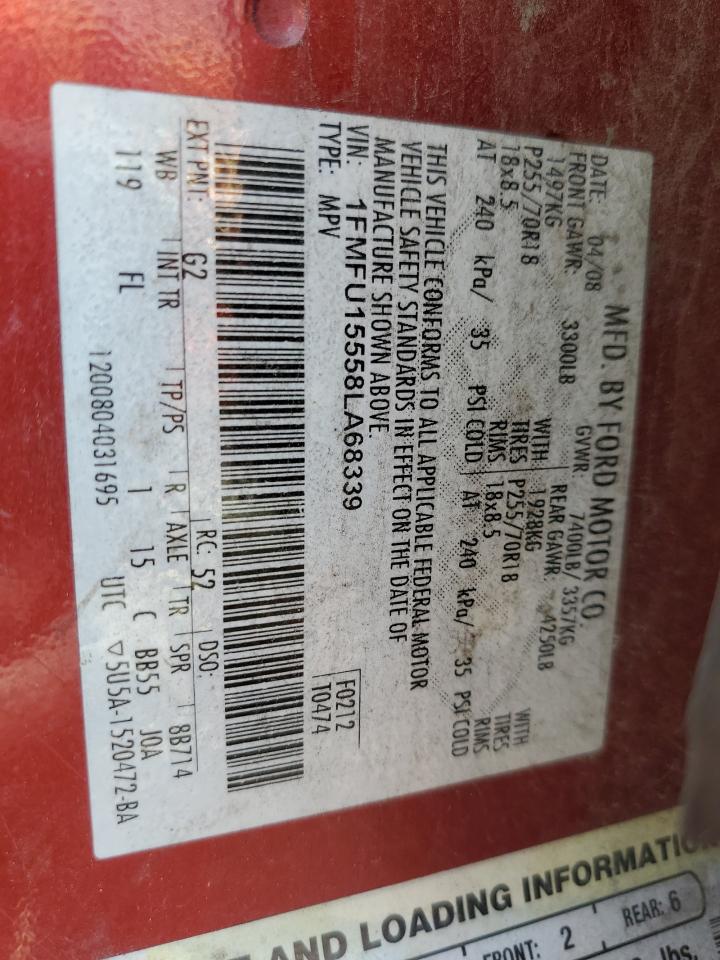 2008 Ford Expedition Xlt VIN: 1FMFU15558LA68339 Lot: 80342344