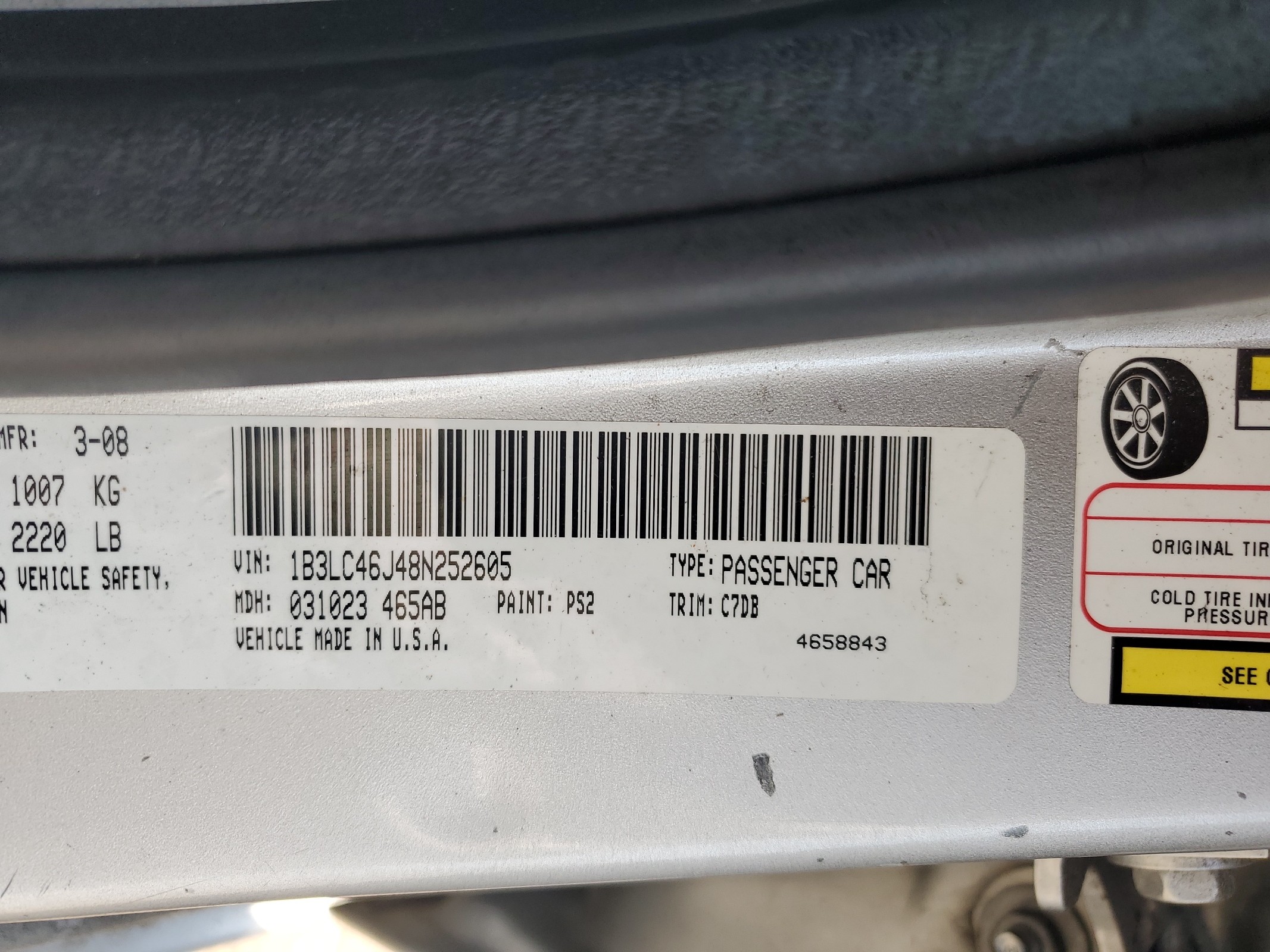 1B3LC46J48N252605 2008 Dodge Avenger Se