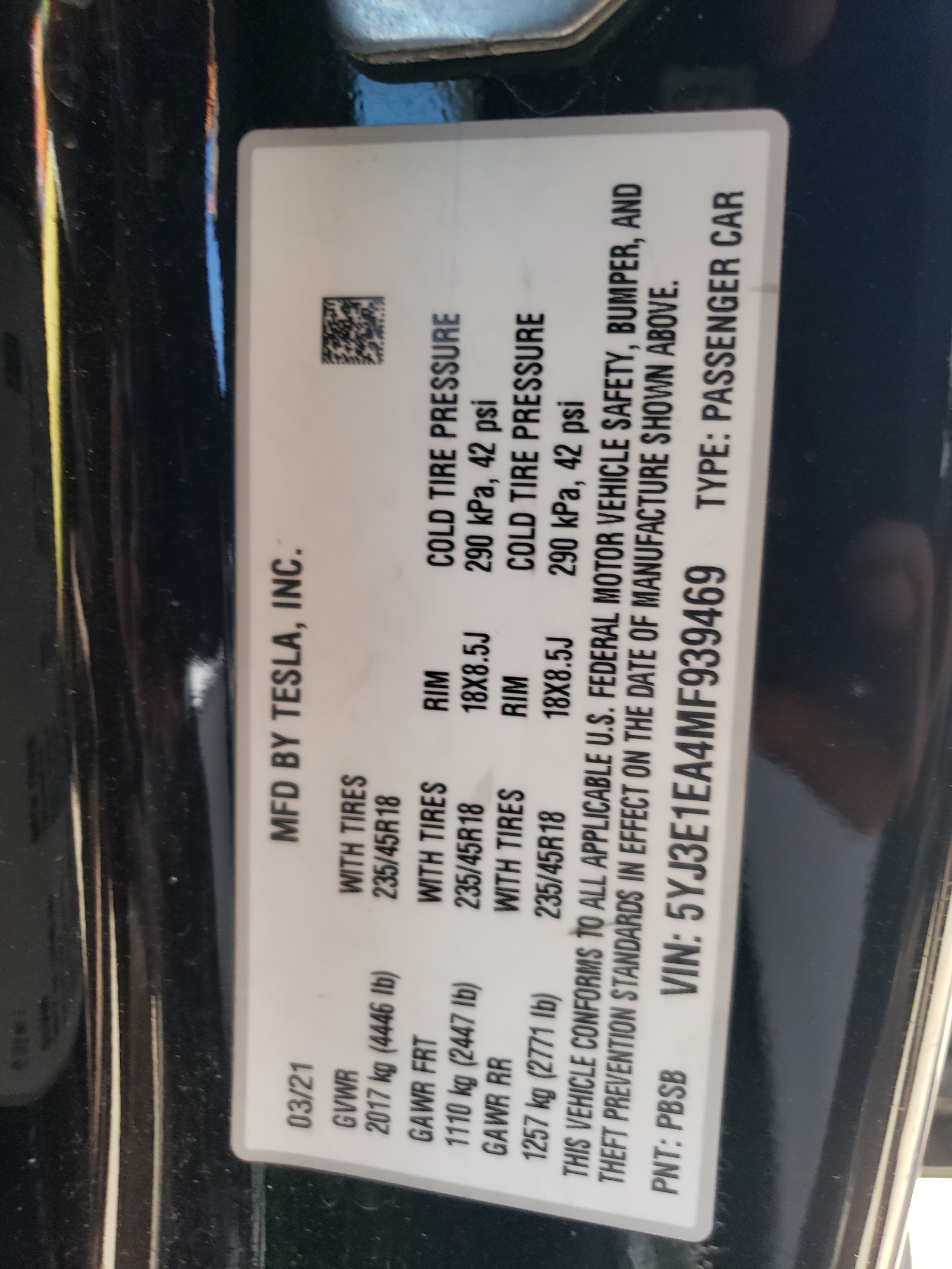 5YJ3E1EA4MF939469 2021 Tesla Model 3