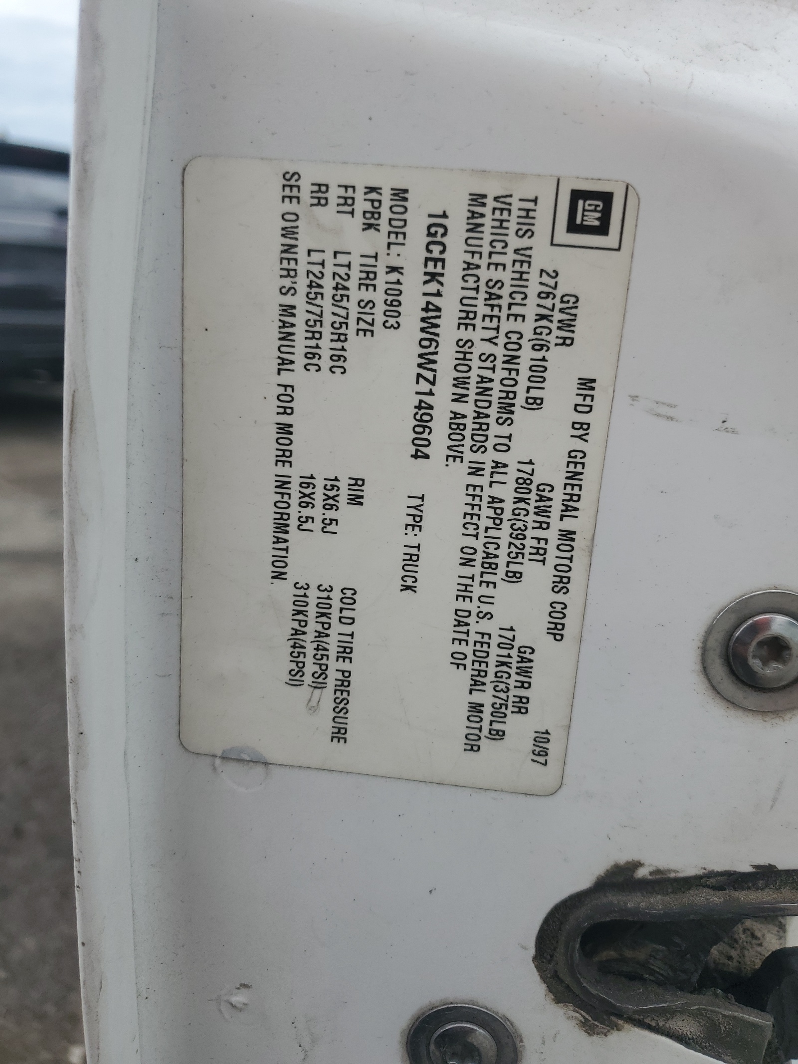 1GCEK14W6WZ149604 1998 Chevrolet Gmt-400 K1500