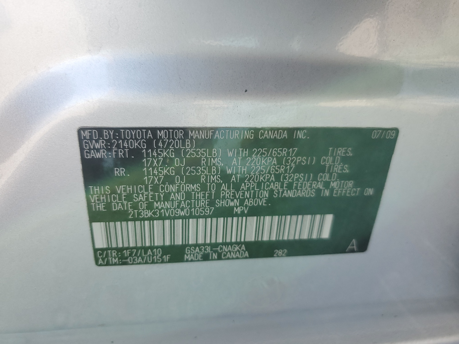 2T3BK31V09W010597 2009 Toyota Rav4 Limited