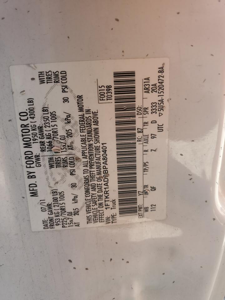 2011 Ford Ranger VIN: 1FTKR1AD9BPA80401 Lot: 59055354