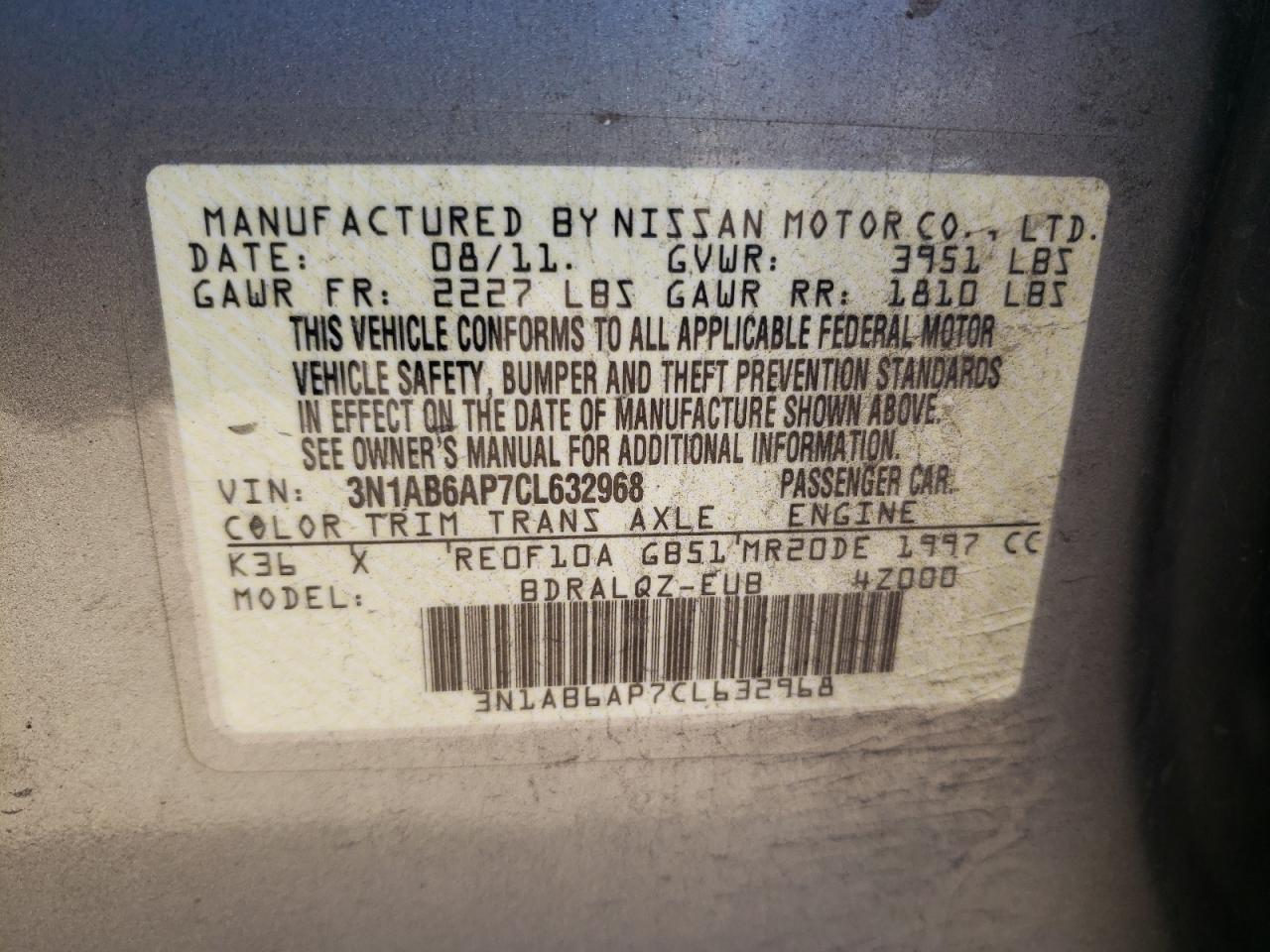 3N1AB6AP7CL632968 2012 Nissan Sentra 2.0