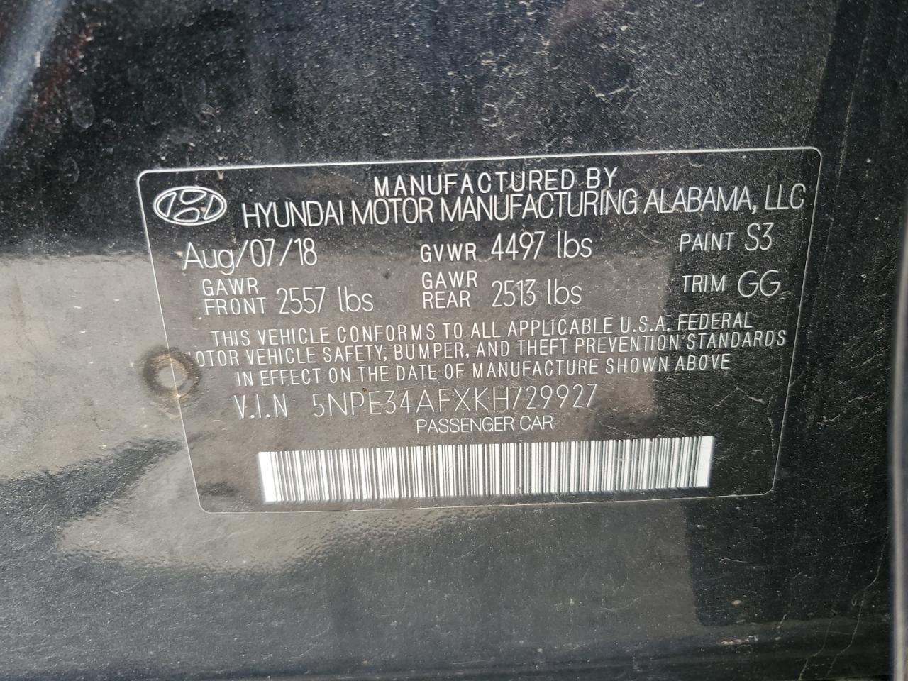 5NPE34AFXKH729927 2019 Hyundai Sonata Limited