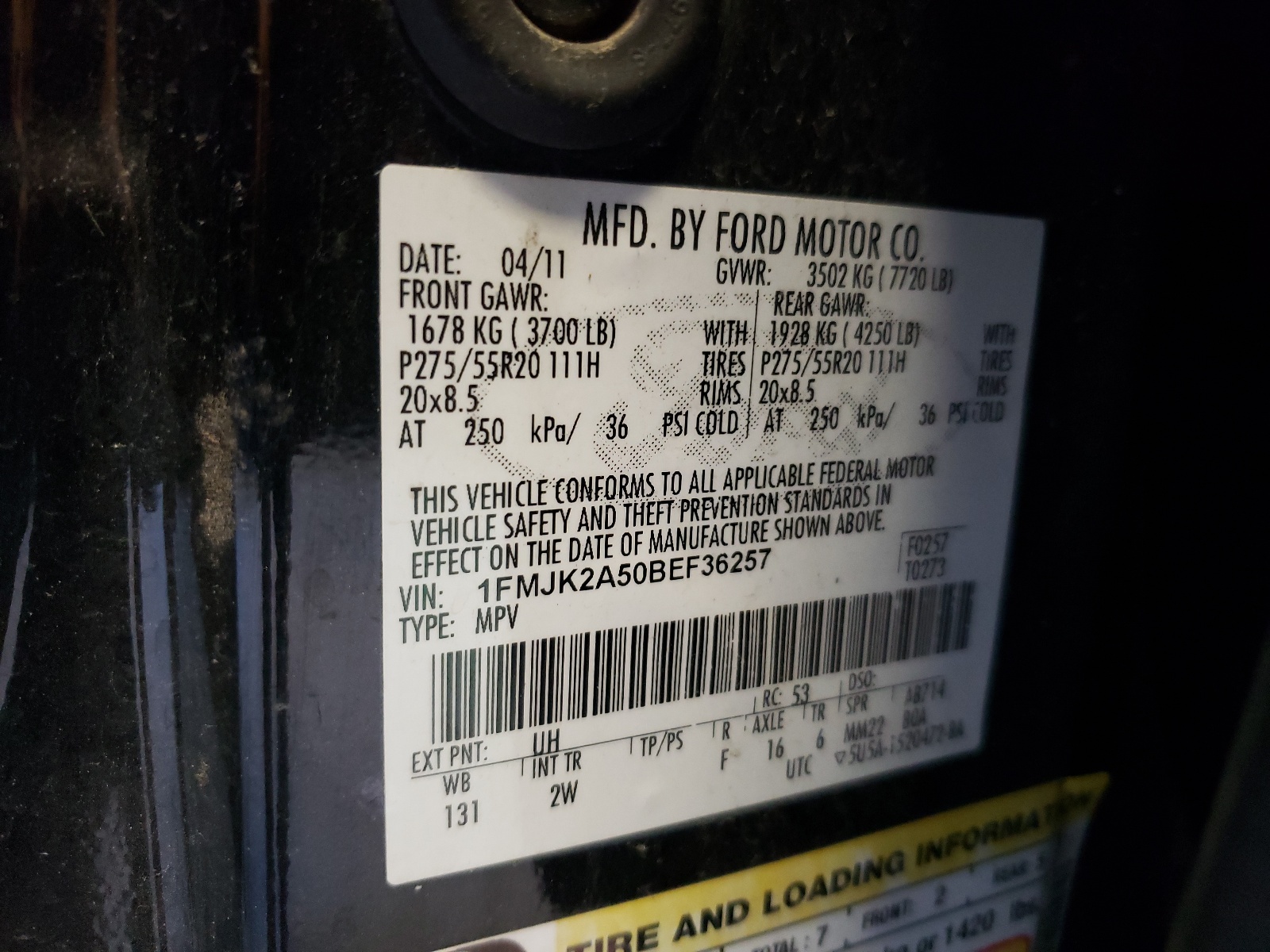 1FMJK2A50BEF36257 2011 Ford Expedition El Limited