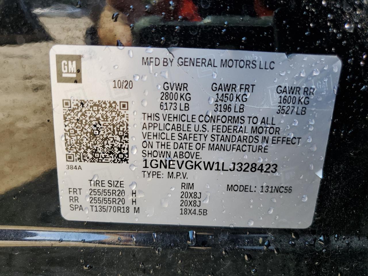 1GNEVGKW1LJ328423 2020 Chevrolet Traverse Lt