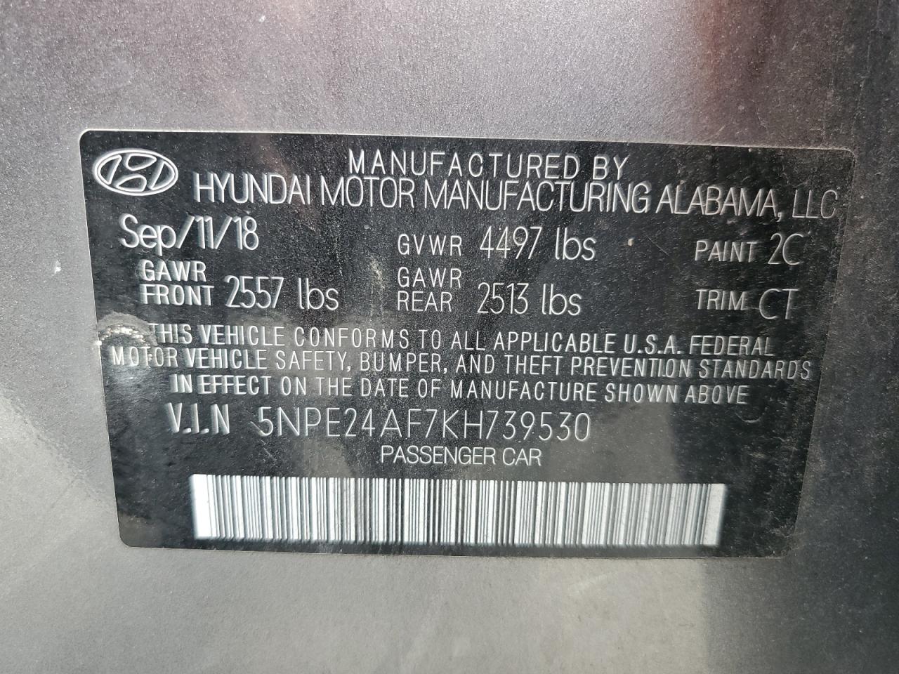 5NPE24AF7KH739530 2019 Hyundai Sonata Se