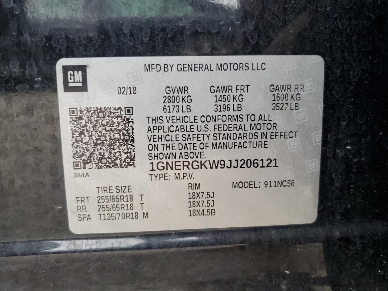 2018 Chevrolet Traverse Lt VIN: 1GNERGKW9JJ206121 Lot: 57192904