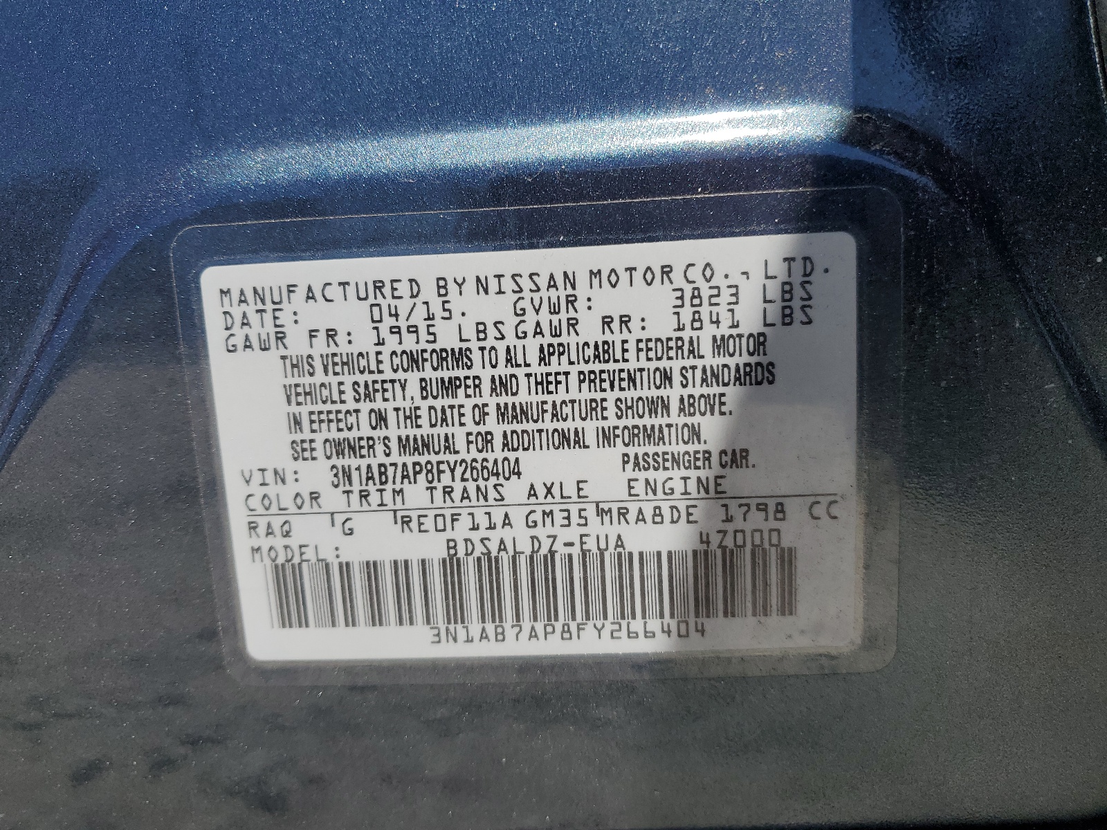 3N1AB7AP8FY266404 2015 Nissan Sentra S