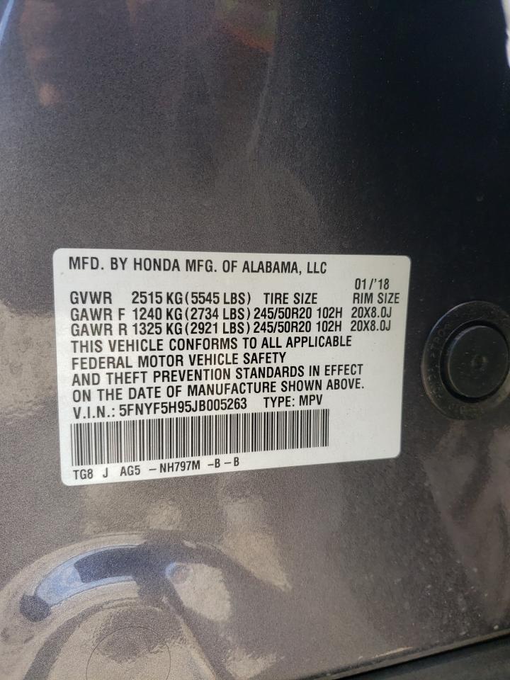 2018 Honda Pilot Touring VIN: 5FNYF5H95JB005263 Lot: 60289774