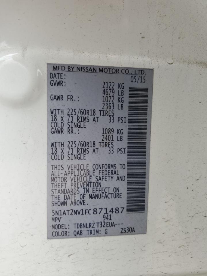 2015 Nissan Rogue S VIN: 5N1AT2MV1FC871487 Lot: 57130914