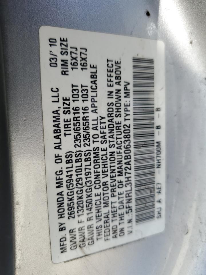 5FNRL3H72AB063802 2010 Honda Odyssey Exl