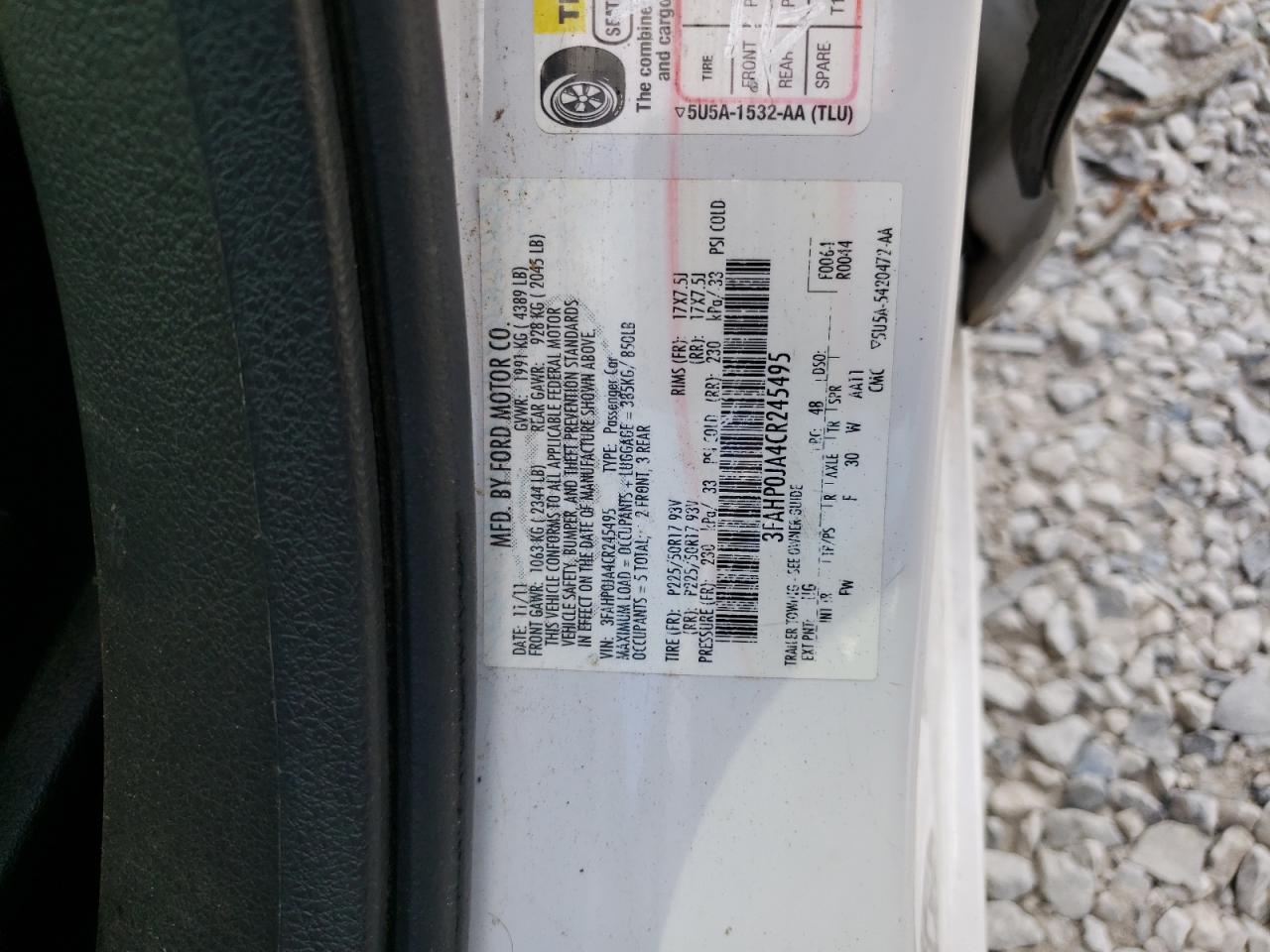 2012 Ford Fusion Sel VIN: 3FAHP0JA4CR245495 Lot: 59272664