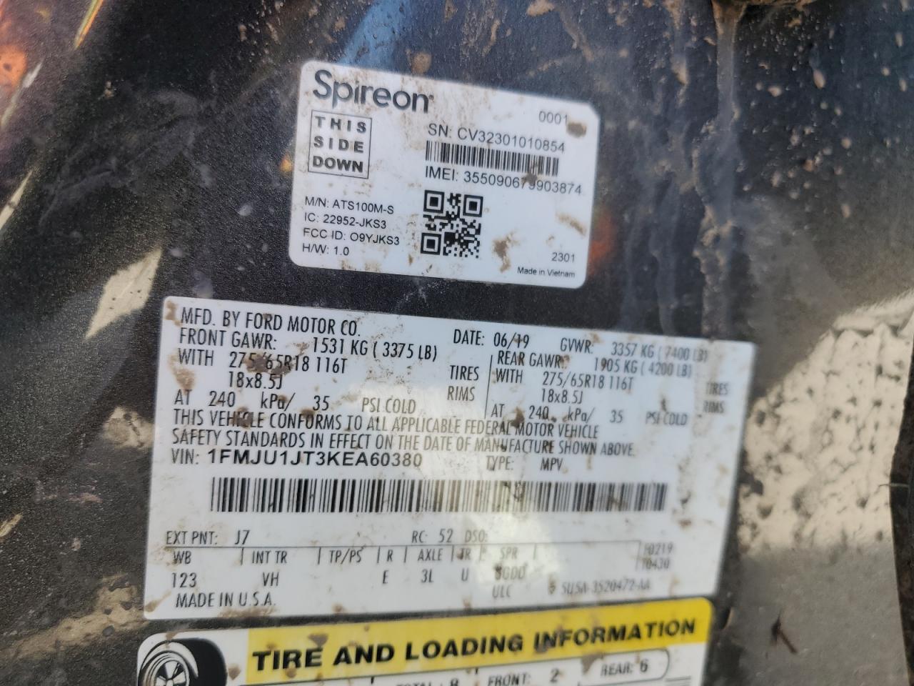 2019 Ford Expedition Xlt VIN: 1FMJU1JT3KEA60380 Lot: 57699444