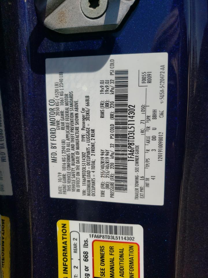 2020 Ford Mustang VIN: 1FA6P8TD3L5114302 Lot: 57974214