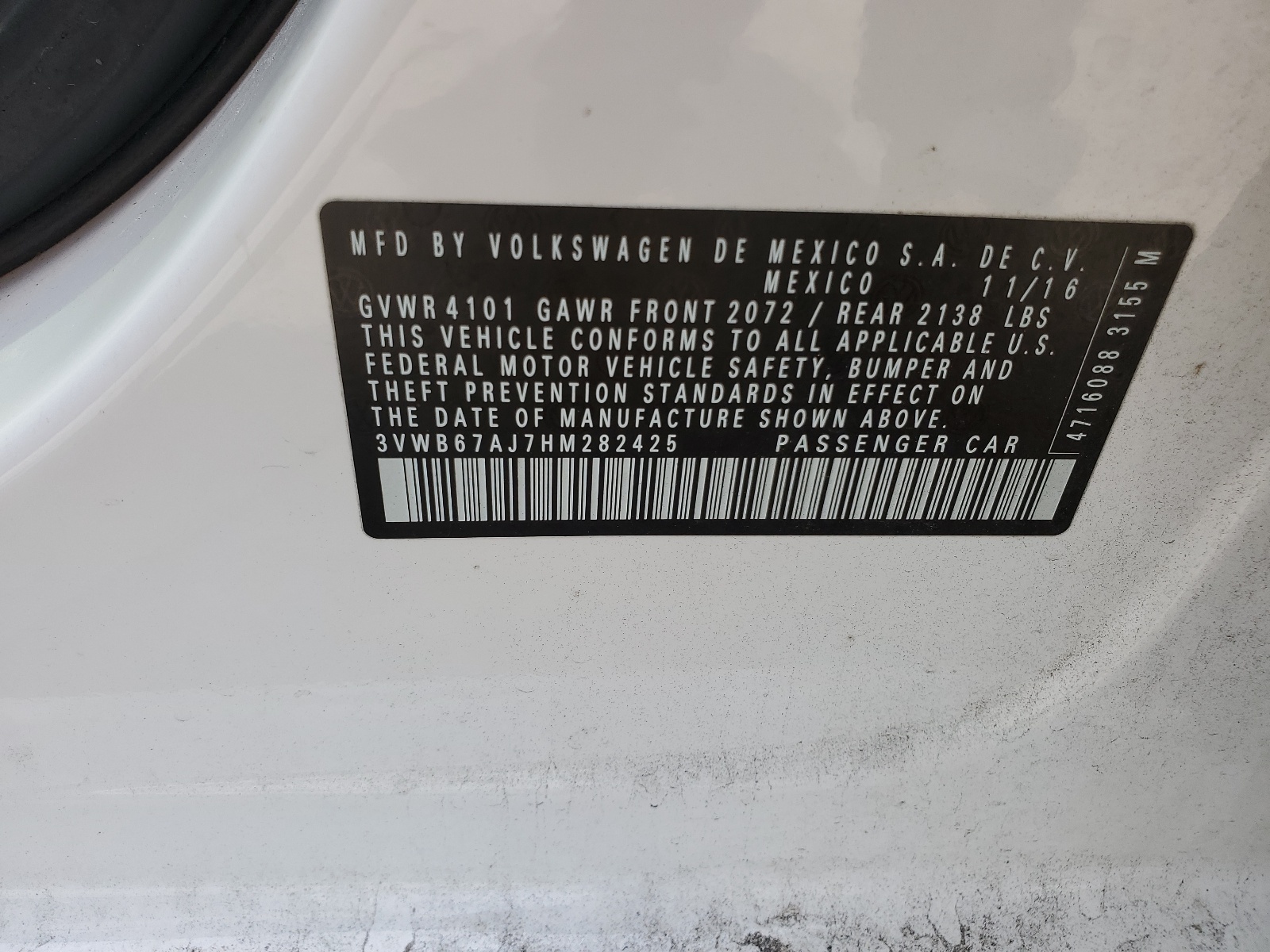 3VWB67AJ7HM282425 2017 Volkswagen Jetta Se