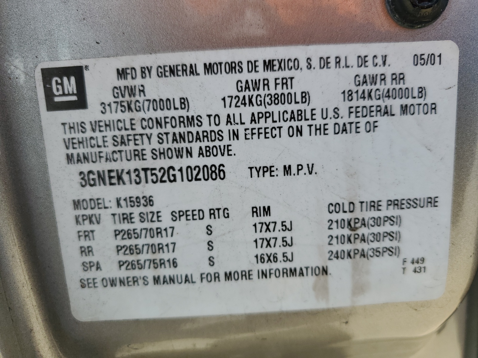 3GNEK13T52G102086 2002 Chevrolet Avalanche K1500