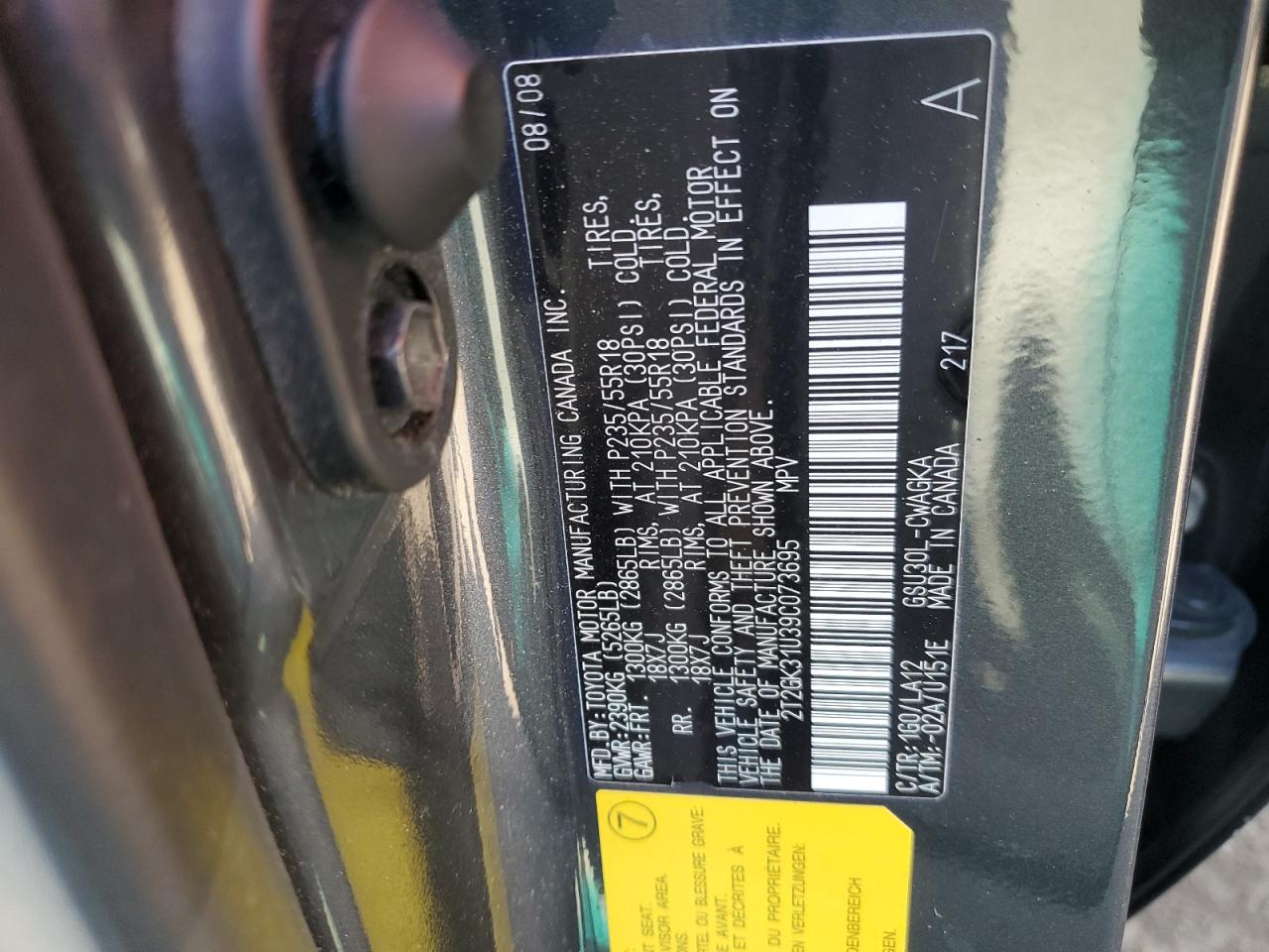 2009 Lexus Rx 350 VIN: 2T2GK31U39C073695 Lot: 60680324