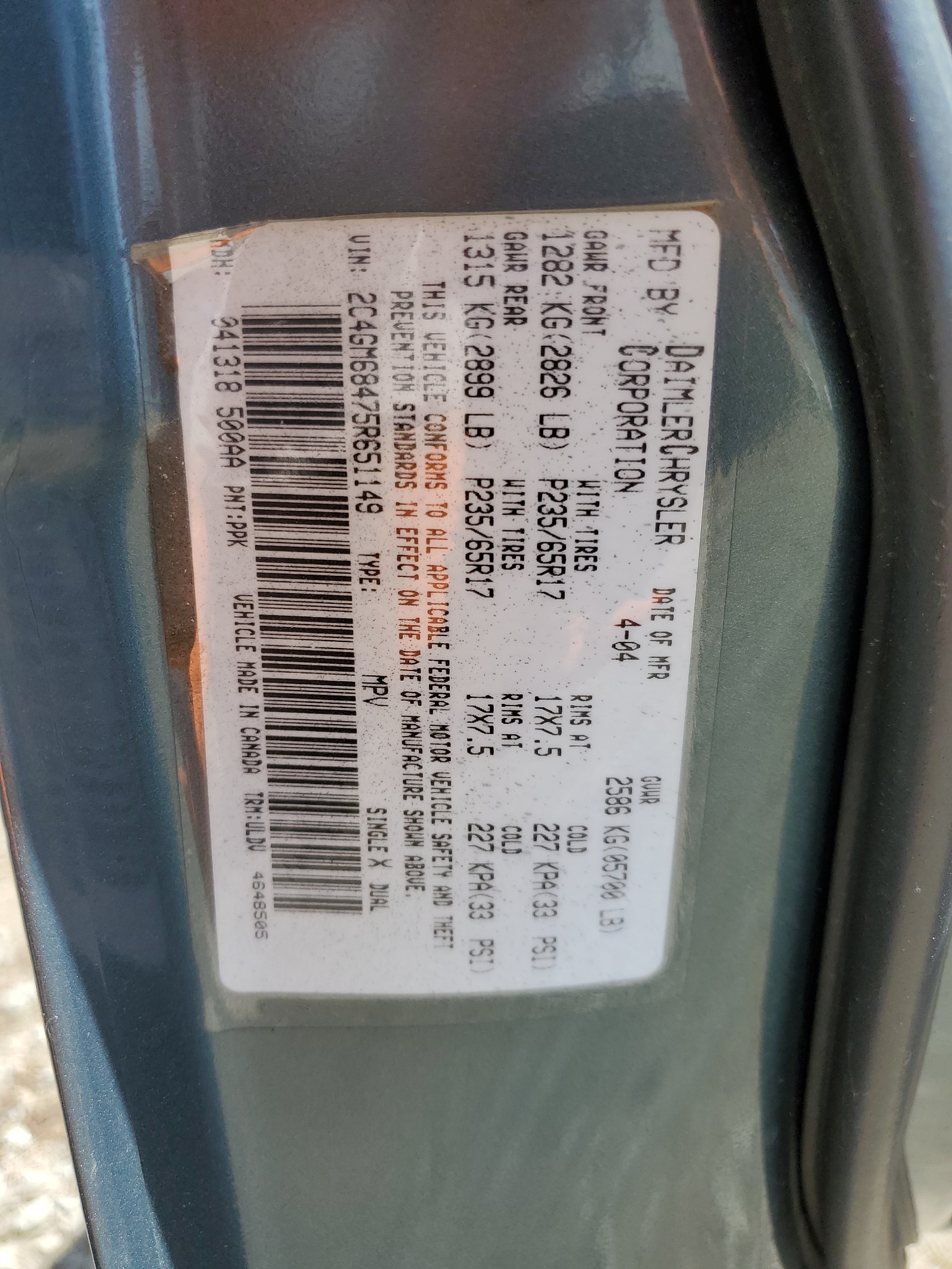 2C4GM68475R651149 2005 Chrysler Pacifica Touring