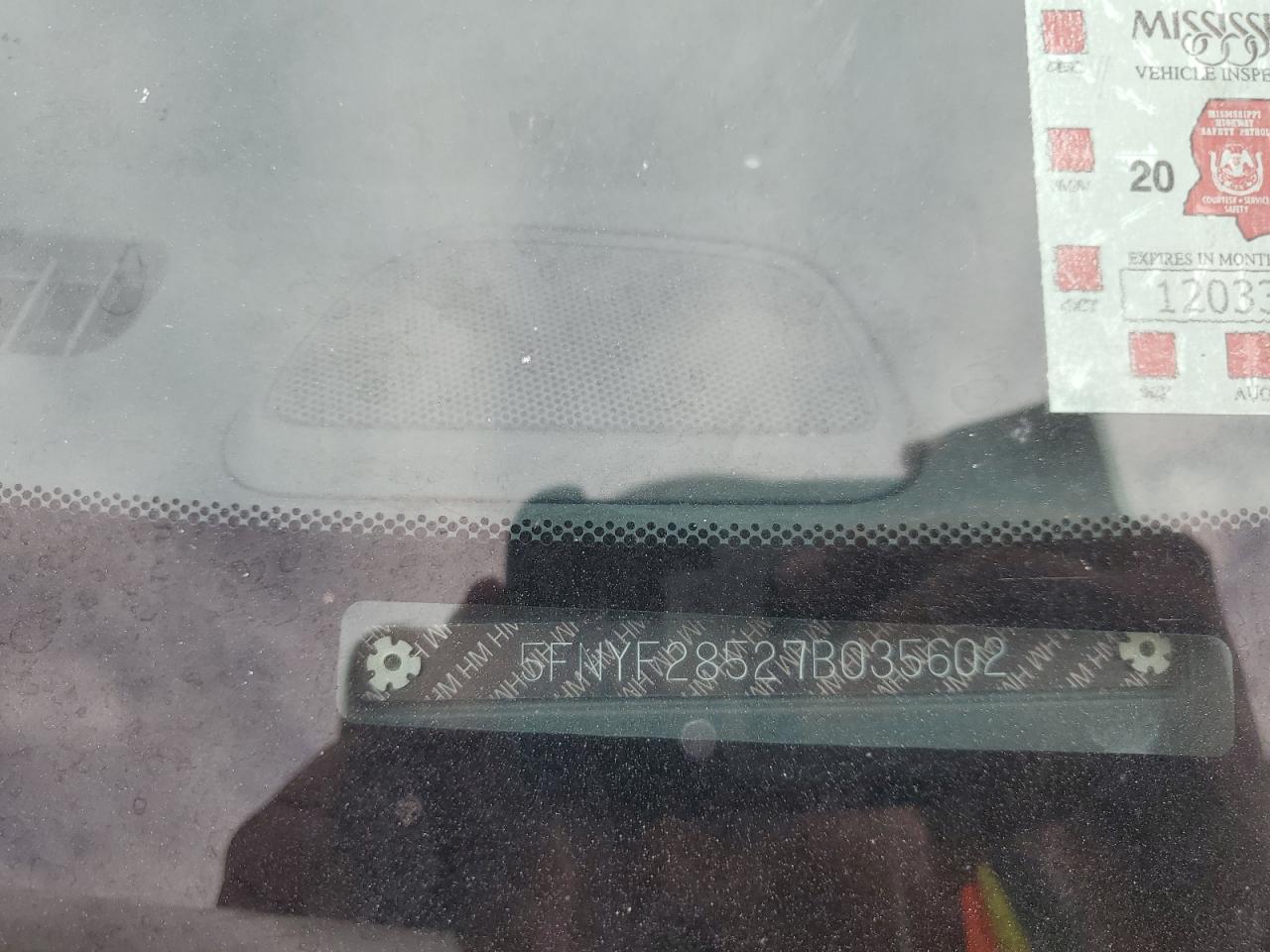 2007 Honda Pilot Exl VIN: 5FNYF28527B035602 Lot: 61130114