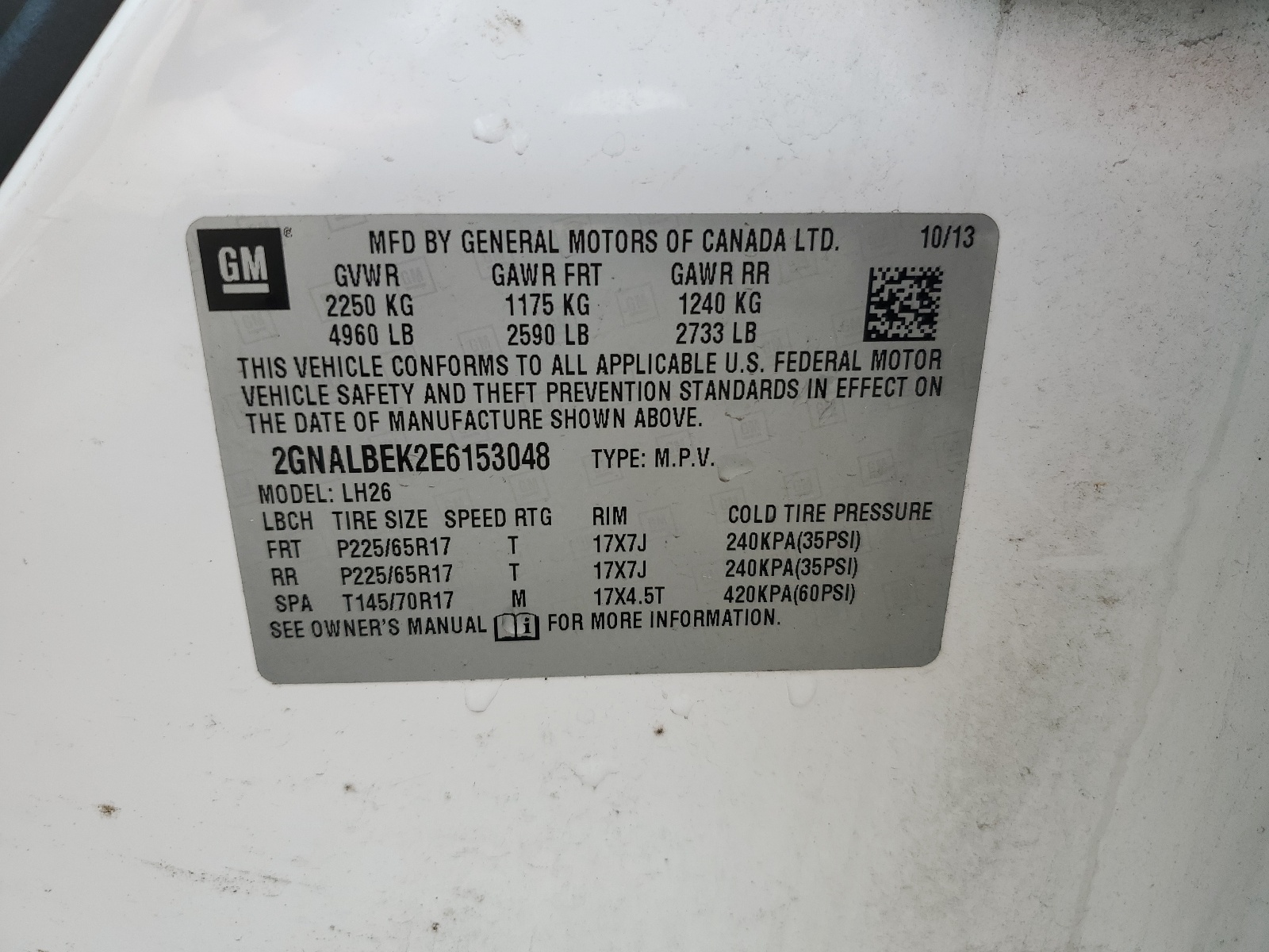 2GNALBEK2E6153048 2014 Chevrolet Equinox Lt