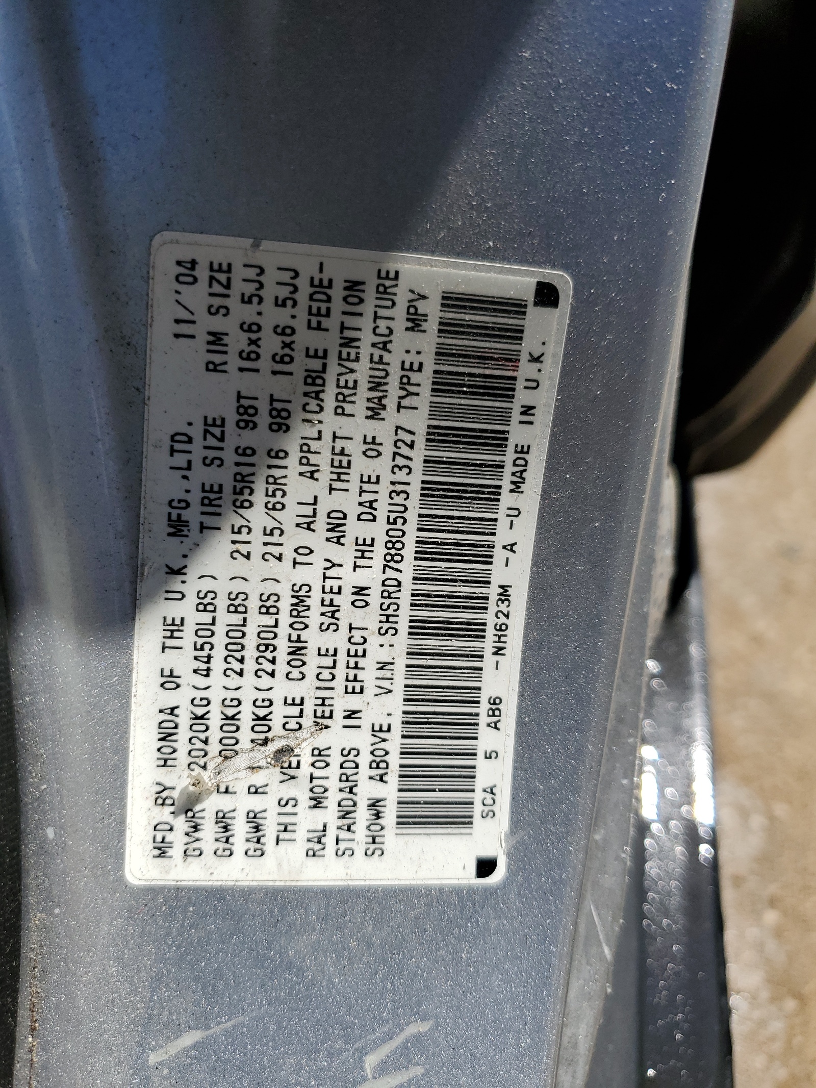 SHSRD78805U313727 2005 Honda Cr-V Ex