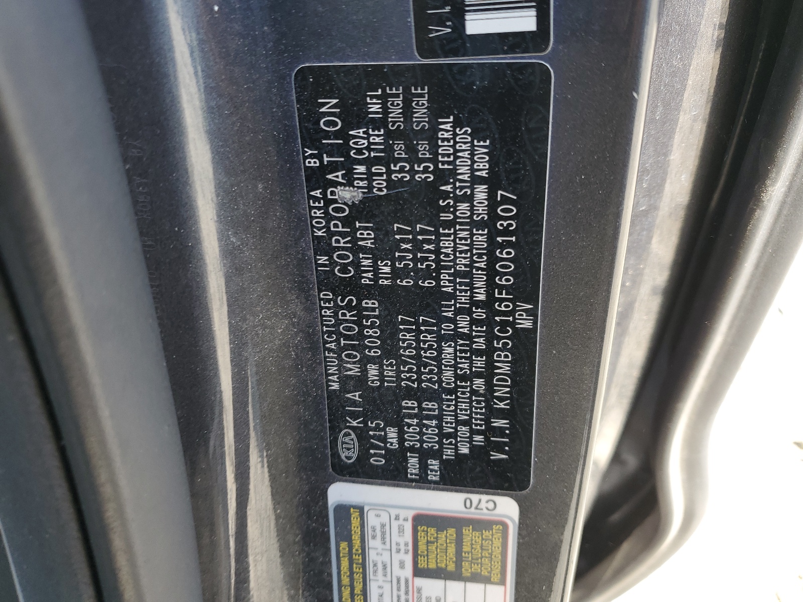 KNDMB5C16F6061307 2015 Kia Sedona Lx