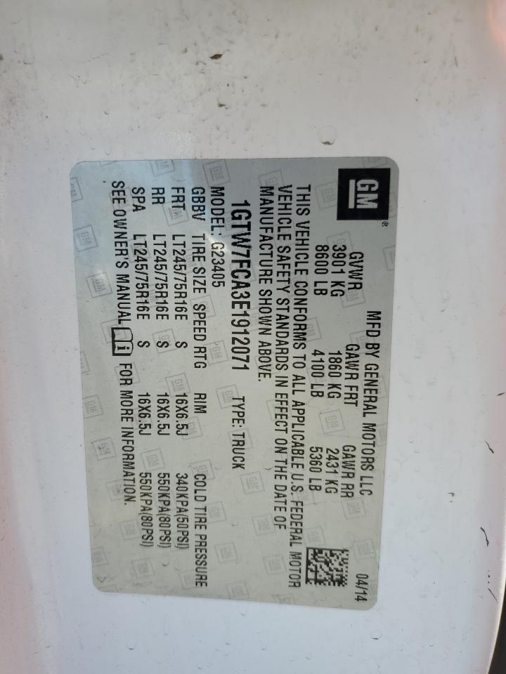 2014 GMC Savana G2500 VIN: 1GTW7FCA3E1912071 Lot: 60402254