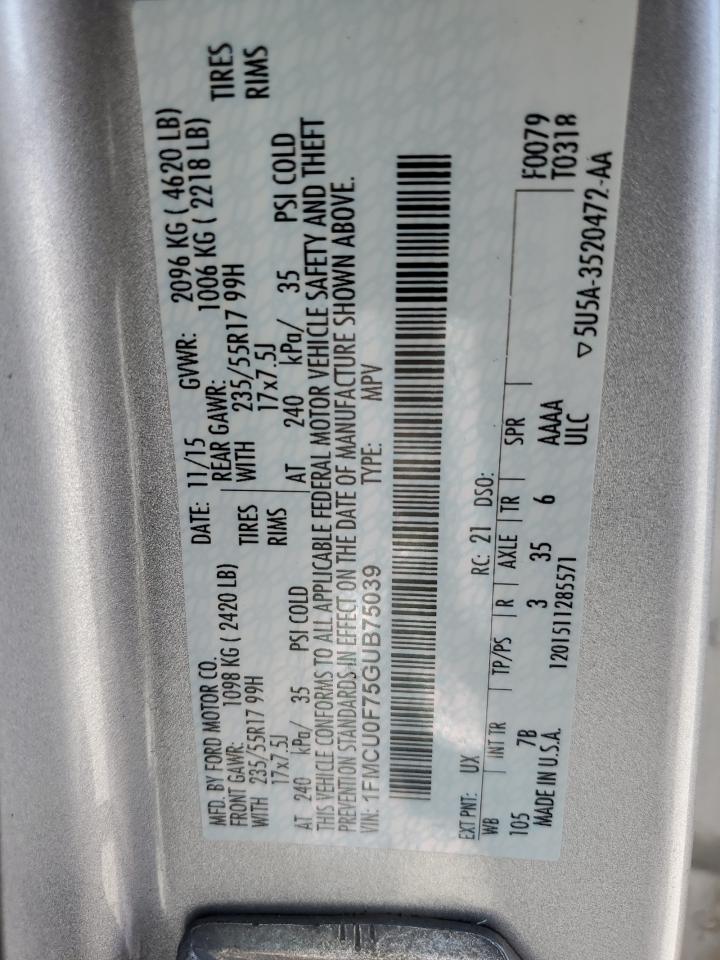 2016 Ford Escape S VIN: 1FMCU0F75GUB75039 Lot: 58695984