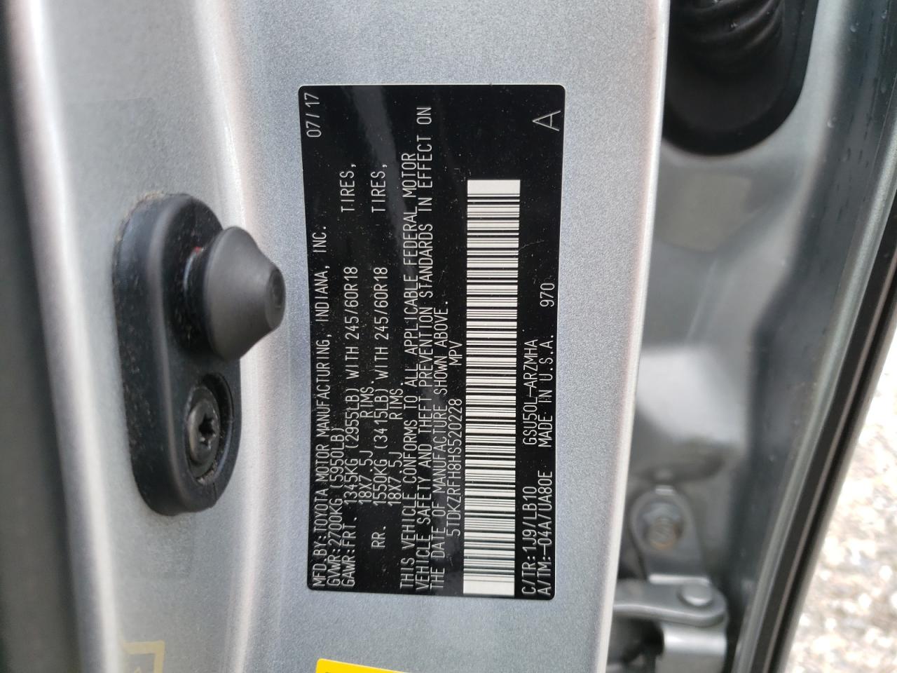 2017 Toyota Highlander Se VIN: 5TDKZRFH8HS520228 Lot: 56951844